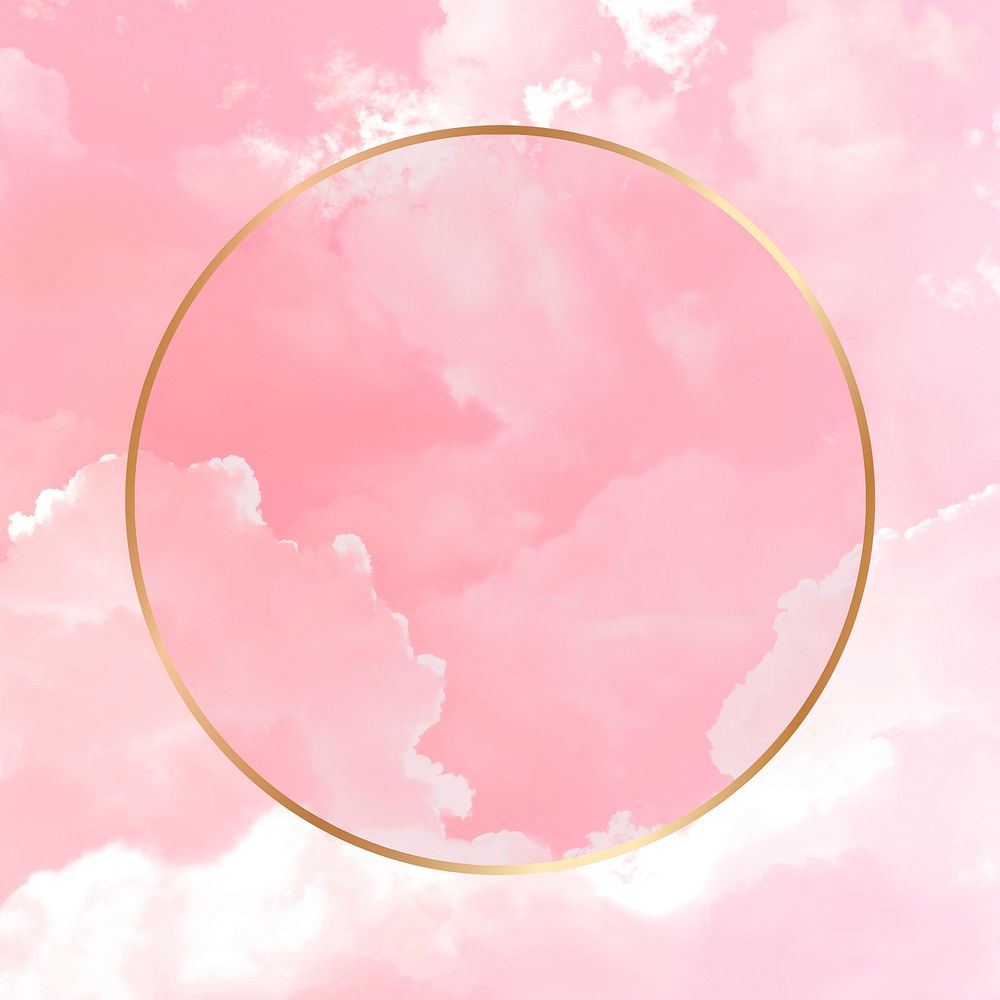 Aesthetic gold frame, pink clouds design