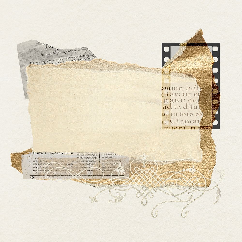 Vintage paper scrap collage with film ephemera psd 