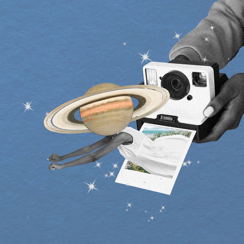 Aesthetic surreal Saturn clipart, woman retro remixed media vector