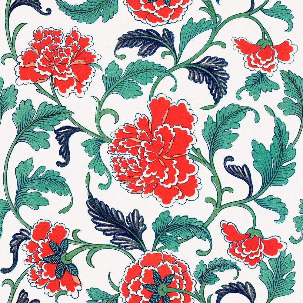 Chinese vintage seamless pattern flower background, decorative oriental art psd
