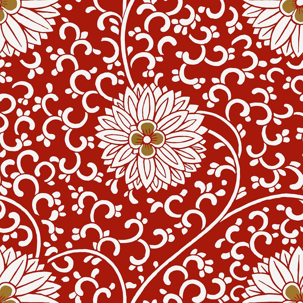 Oriental red seamless pattern flower background, vintage colorful Chinese art vector