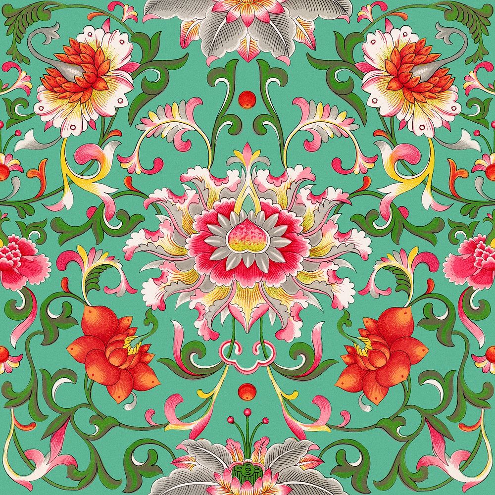 Chinese vintage seamless pattern flower background, decorative oriental art psd