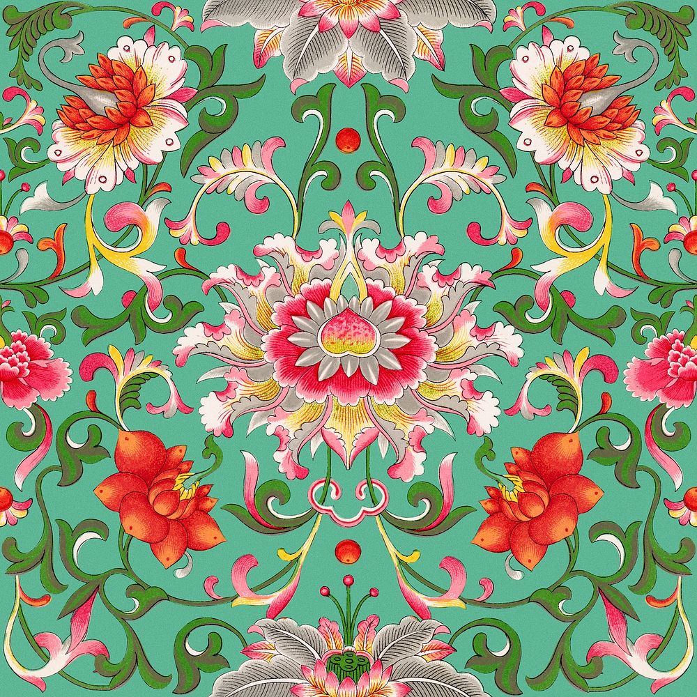 Chinese vintage seamless pattern flower | Premium PSD Illustration ...