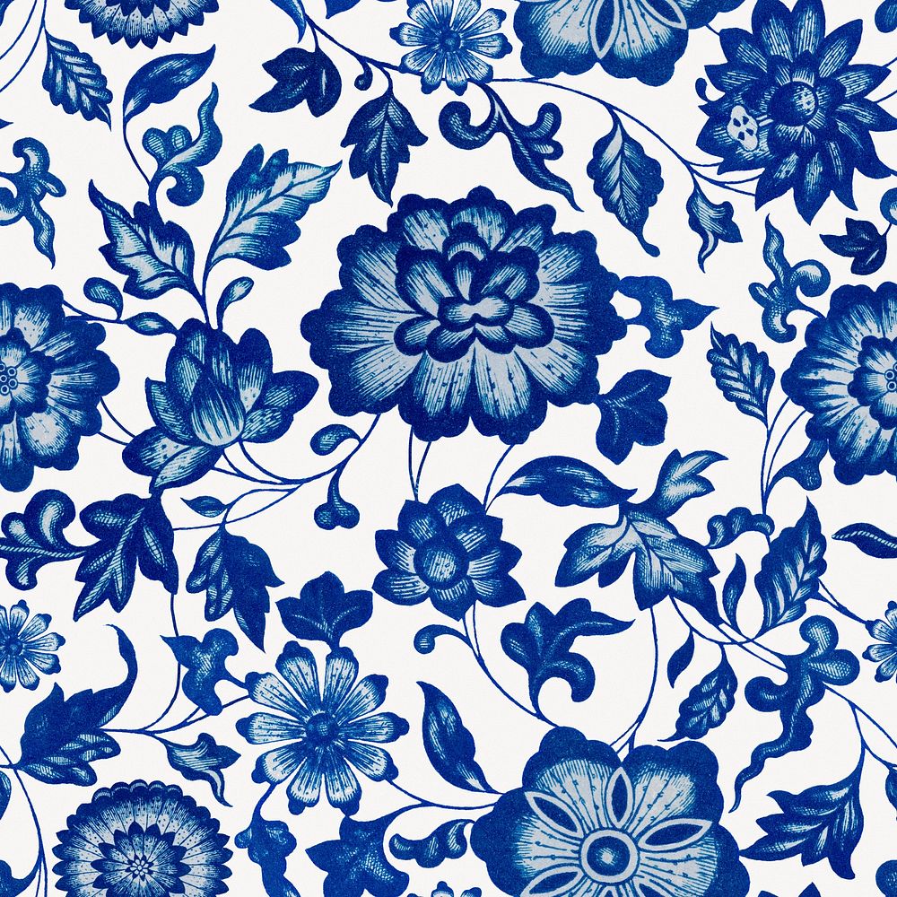 Chinoiserie blue seamless pattern flower background, ethnic Asian flower graphic