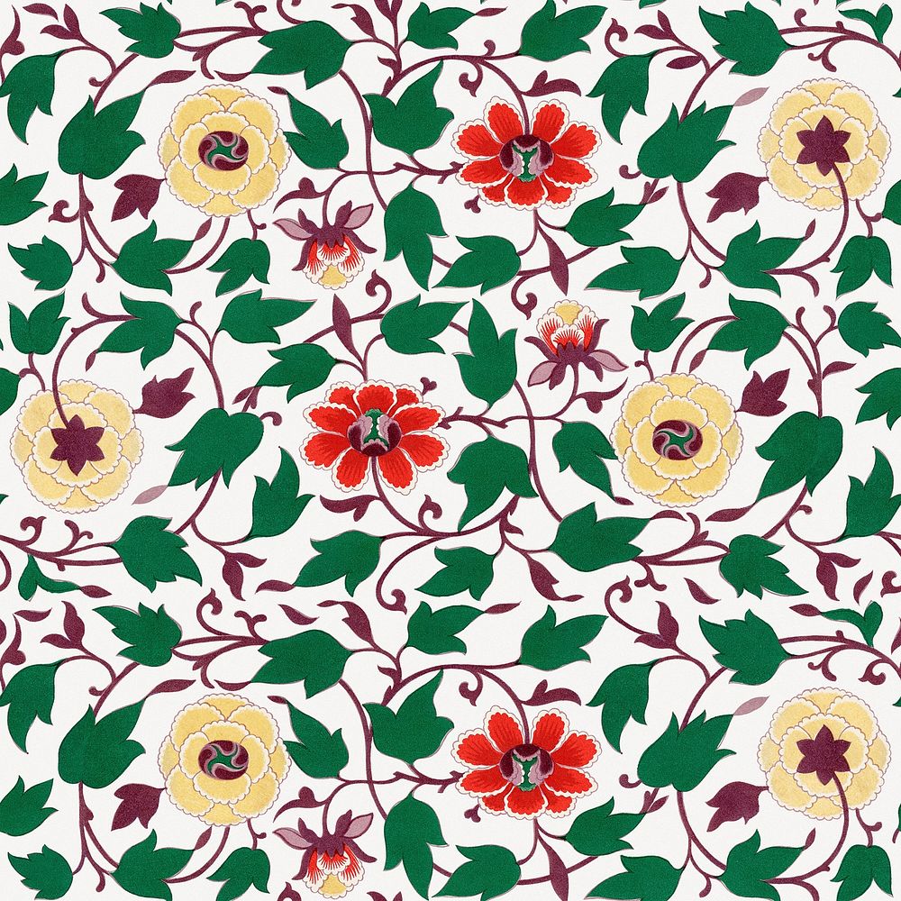 Decorative seamless pattern floral background, traditional flower art psd