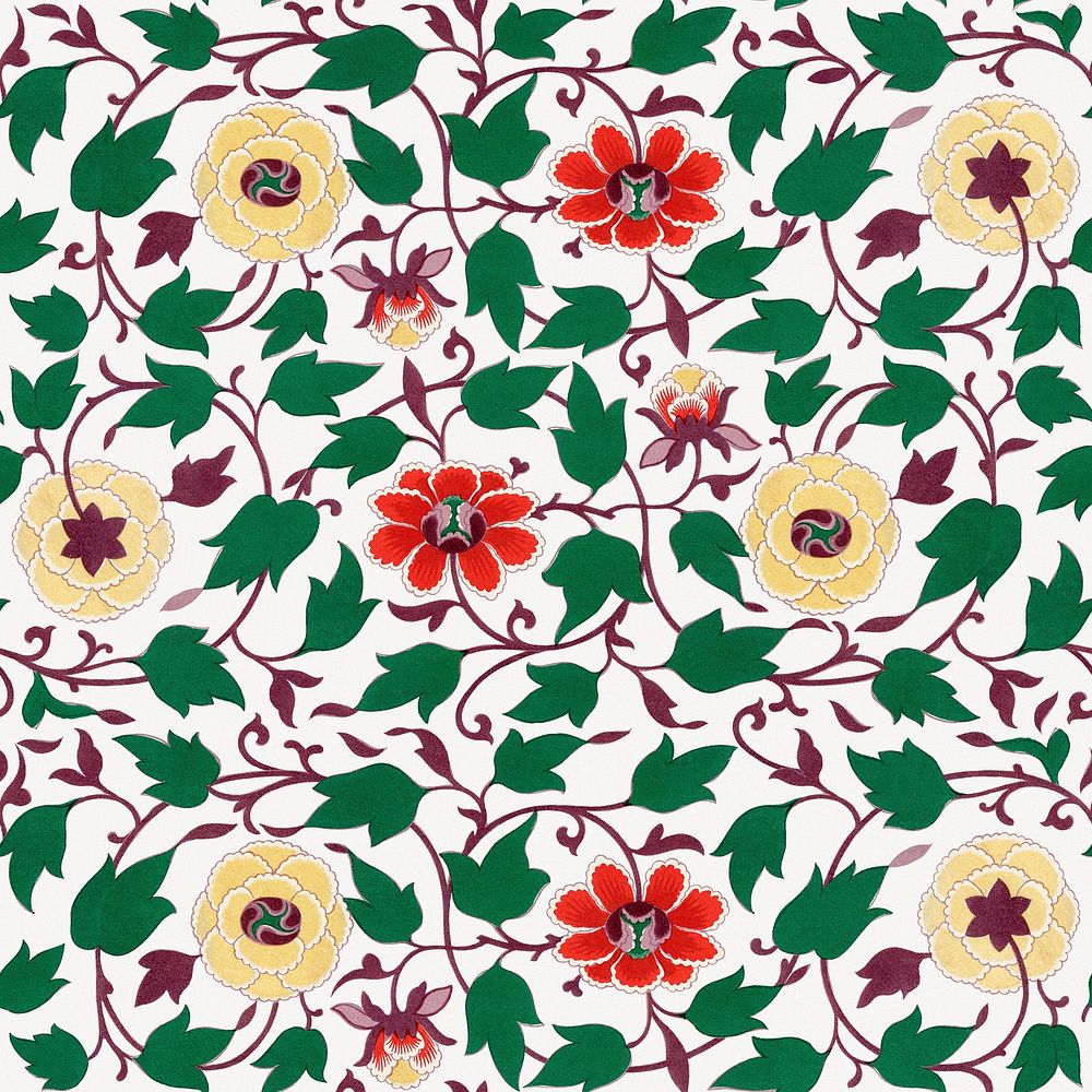Vintage seamless pattern flower background, colorful oriental flower graphic