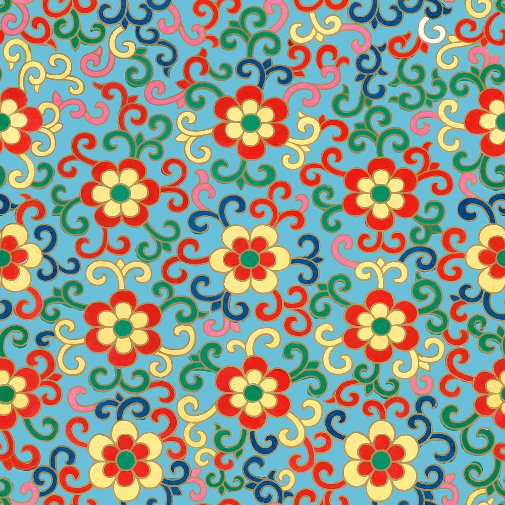 Vintage seamless pattern flower background, colorful oriental flower graphic vector