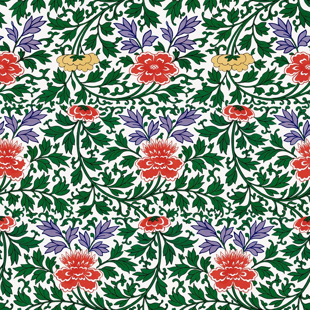 Vintage seamless pattern flower background, colorful oriental flower graphic vector