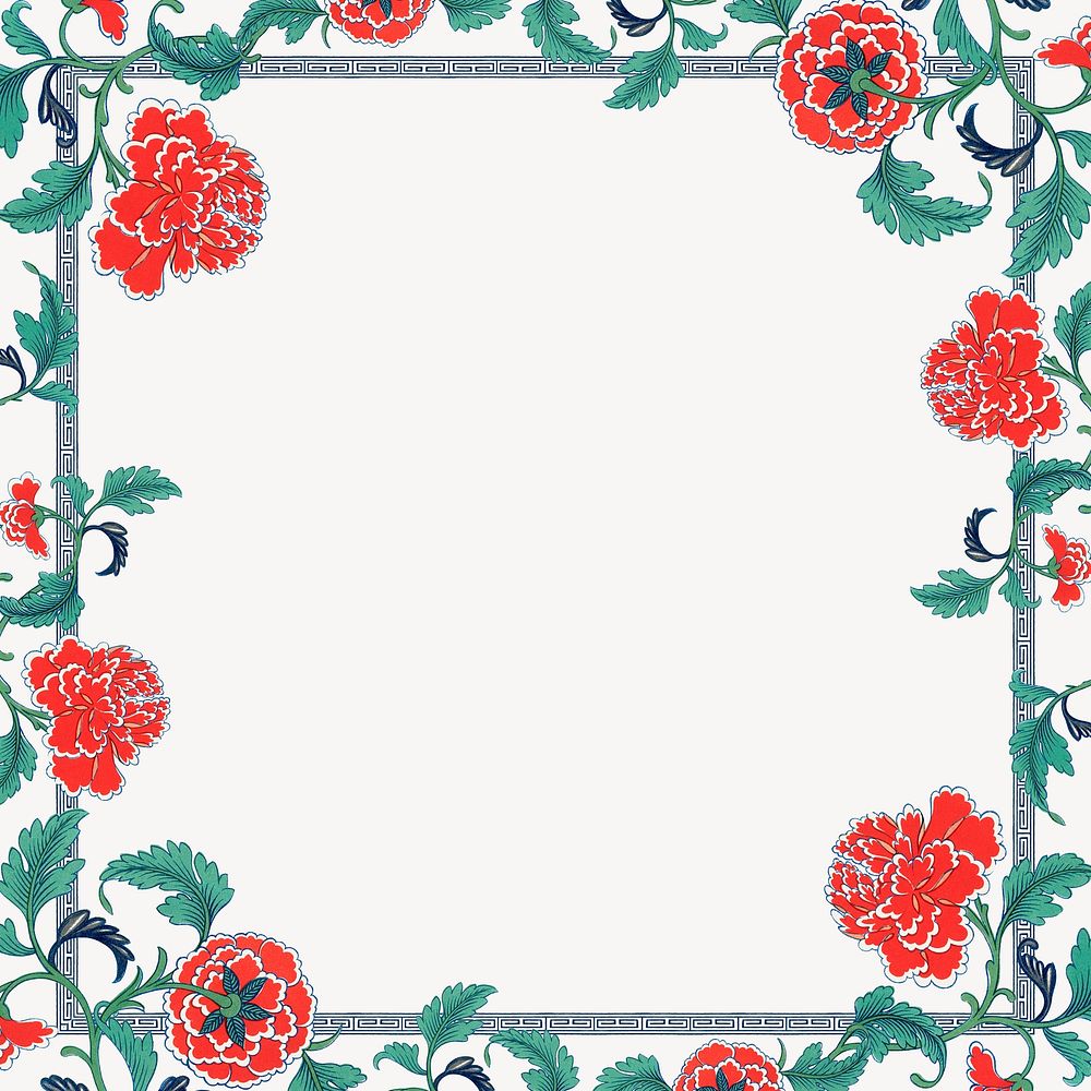 Floral peony flower frame, vintage Chinese graphic psd