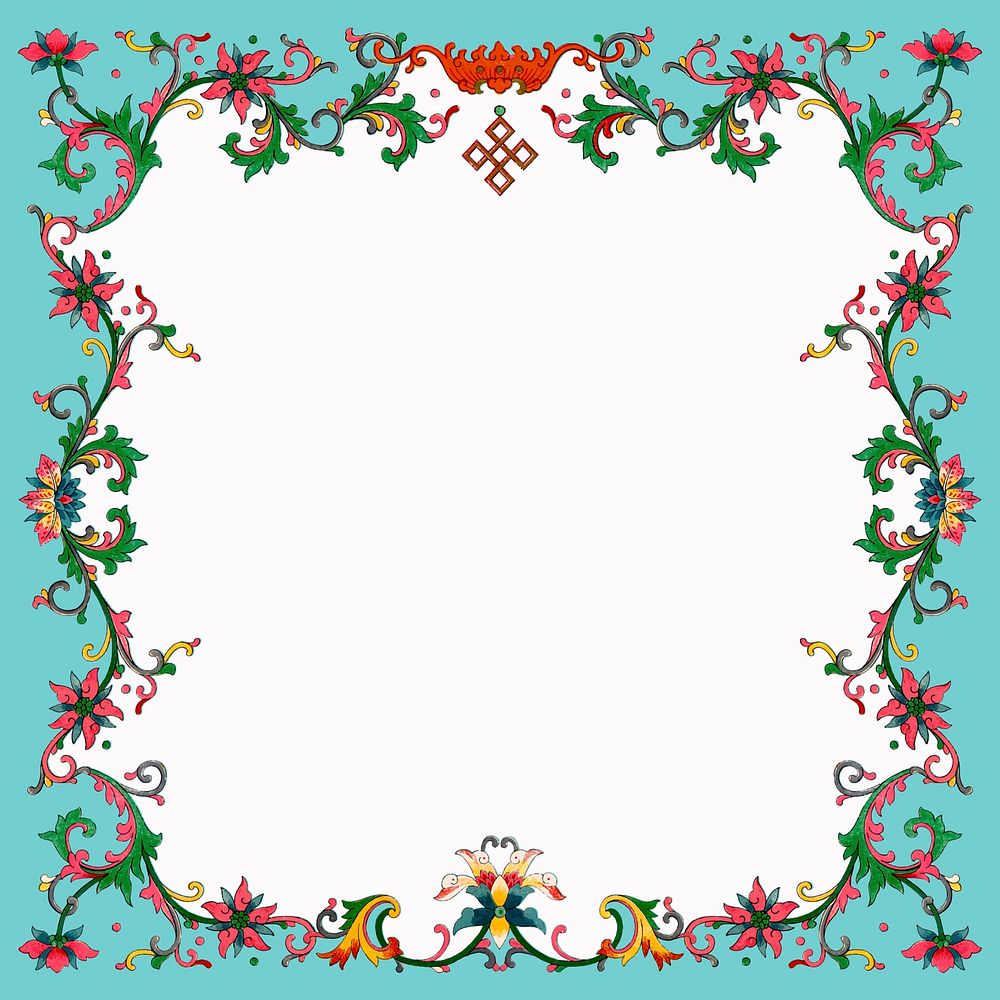 Colorful floral frame, aesthetic Asian graphic vector