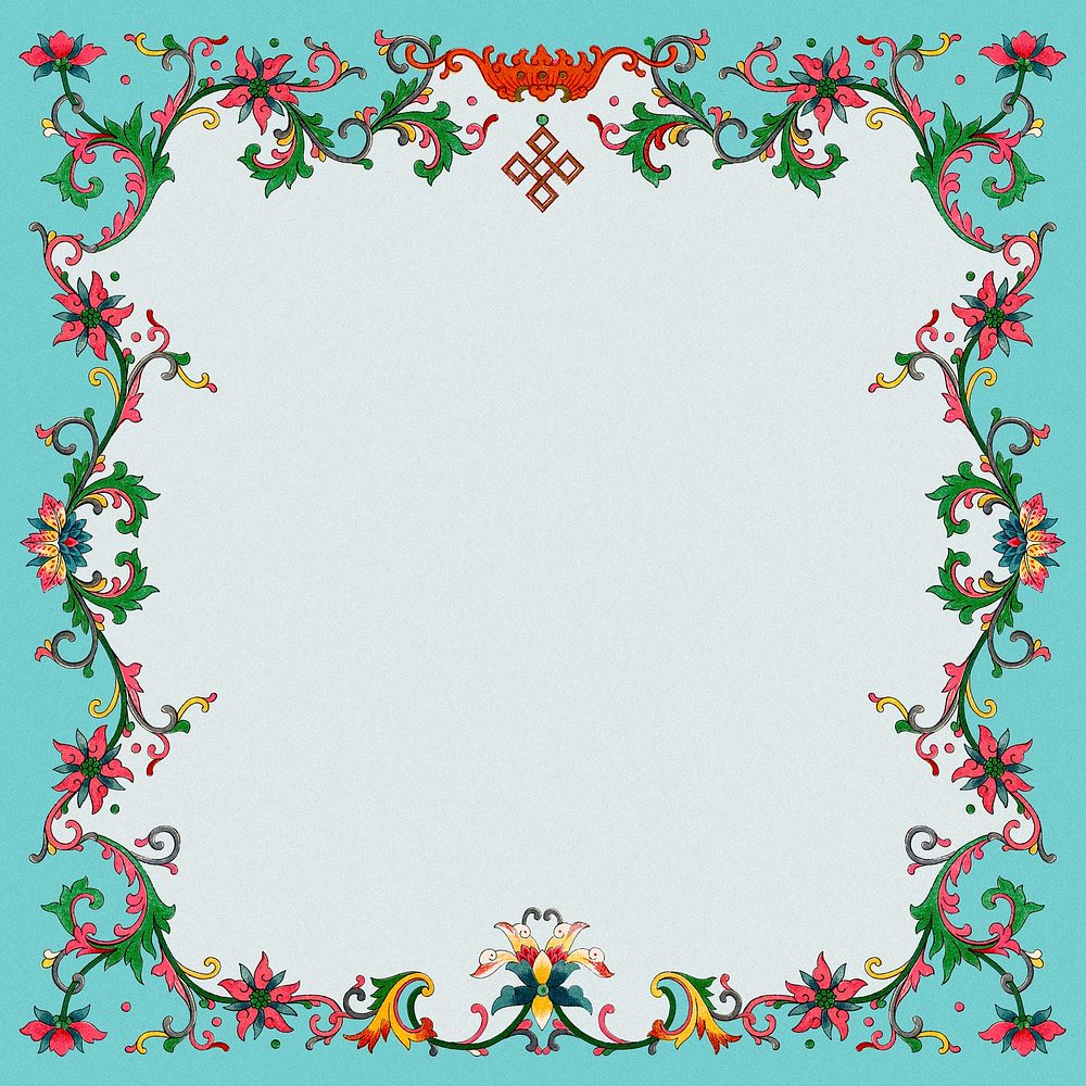 Colorful floral frame, aesthetic Asian graphic