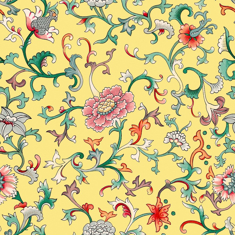 Chinese vintage seamless pattern flower background, decorative oriental art psd