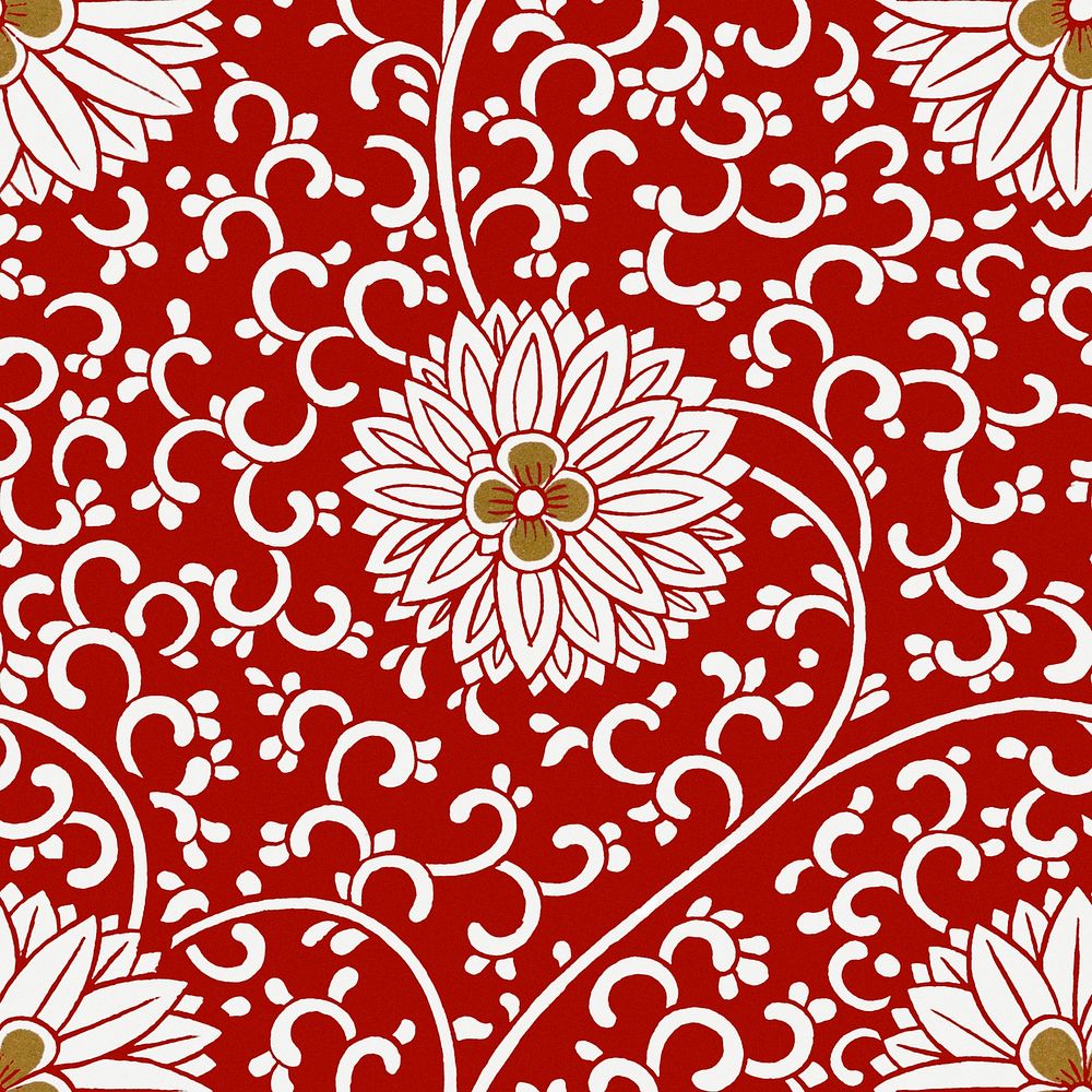 Oriental red seamless pattern flower background, vintage colorful Chinese art psd