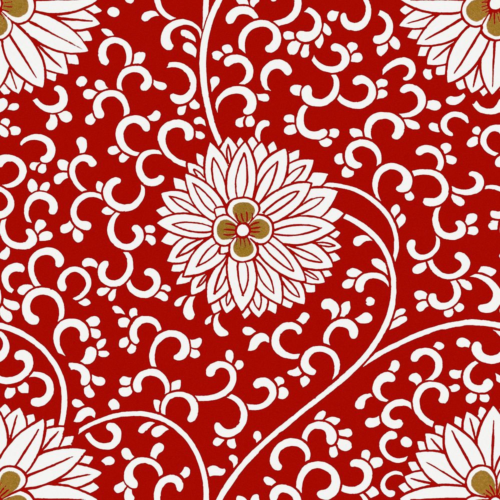 Oriental red seamless pattern flower background, vintage colorful Chinese art