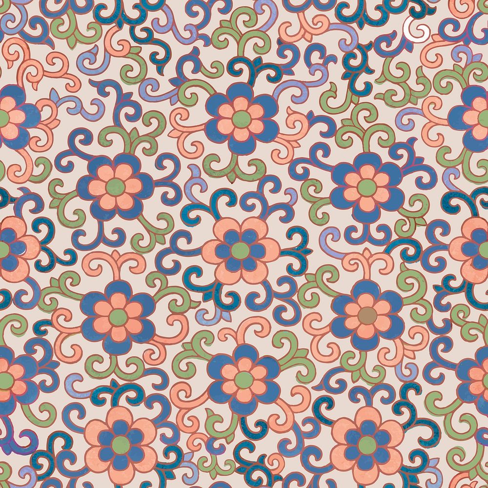 Vintage seamless pattern flower background, colorful oriental flower graphic vector