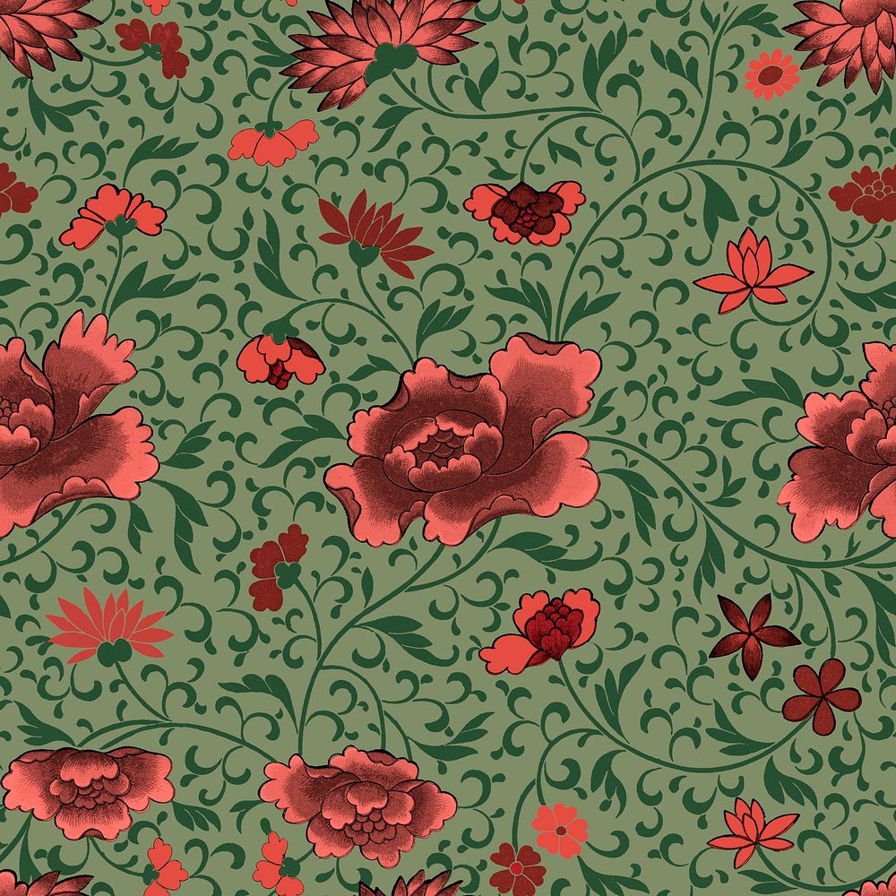 Vintage seamless pattern flower background, colorful oriental flower graphic psd