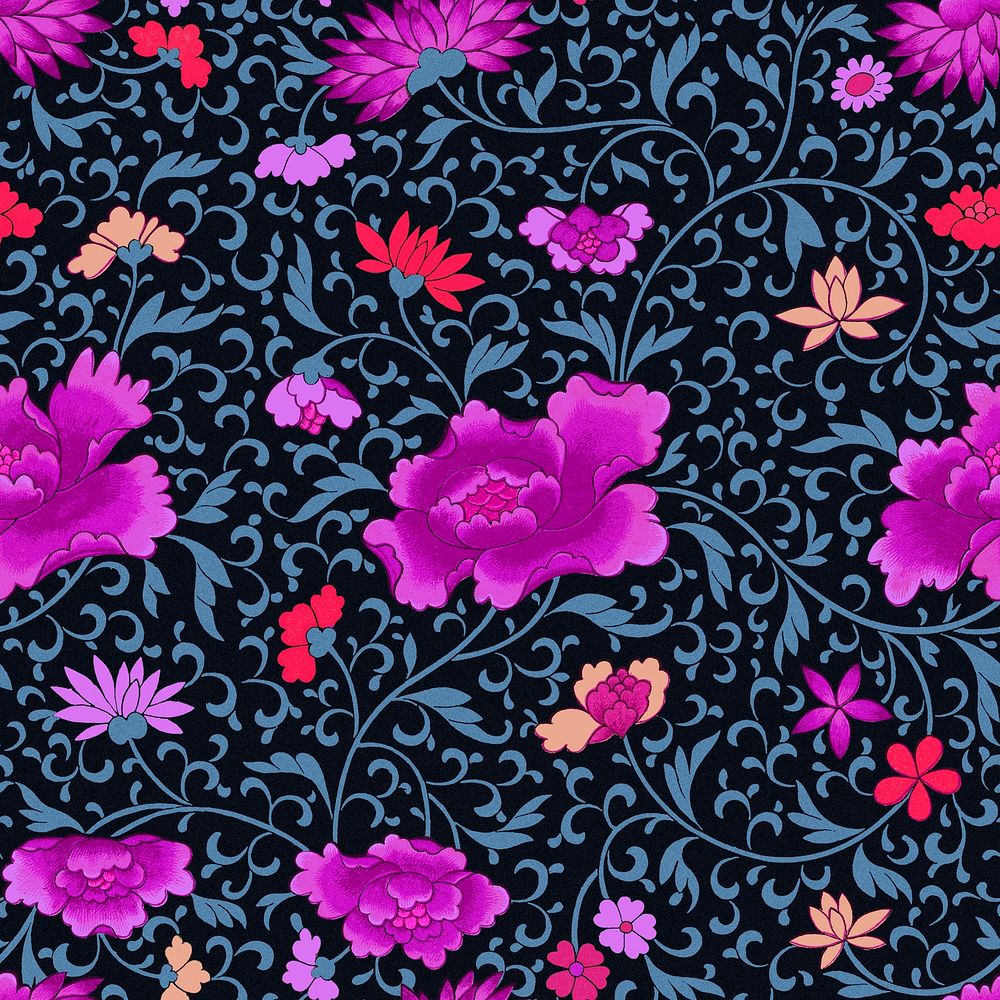 Decorative seamless pattern floral background, traditional flower art vector psd