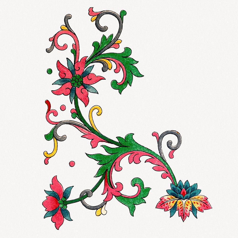 Oriental flower illustration, aesthetic design psd