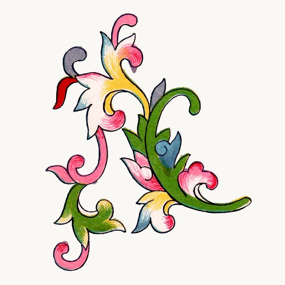 Oriental flower illustration, aesthetic design vector