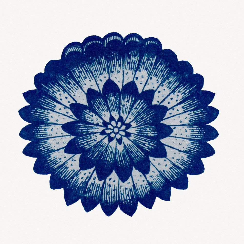 Blue flower illustration, vintage Chinese aesthetic graphic