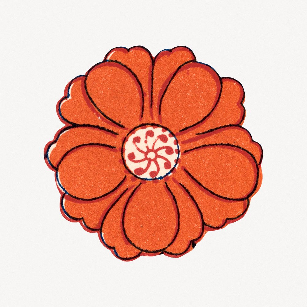 Orange flower illustration, vintage Chinese aesthetic graphic