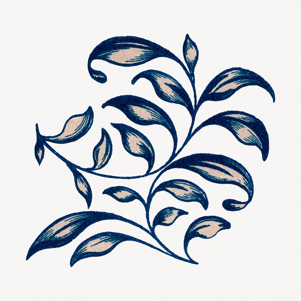 Blue leaf illustration, vintage aesthetic Chinese art