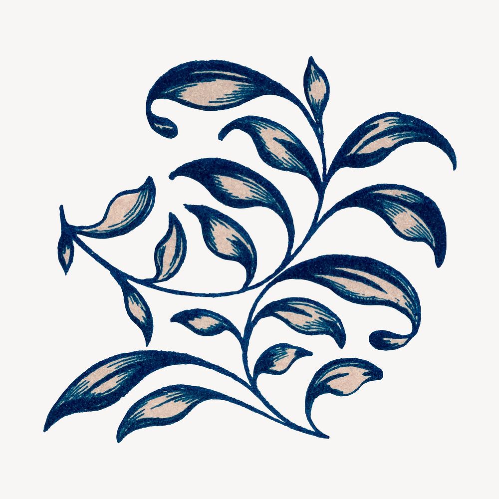 Blue leaf illustration, vintage aesthetic Chinese art vector