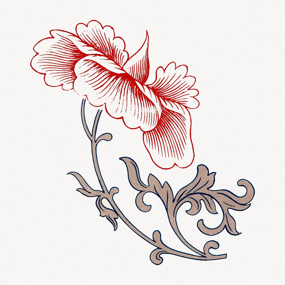 Peony flower illustration, vintage Chinese aesthetic graphic