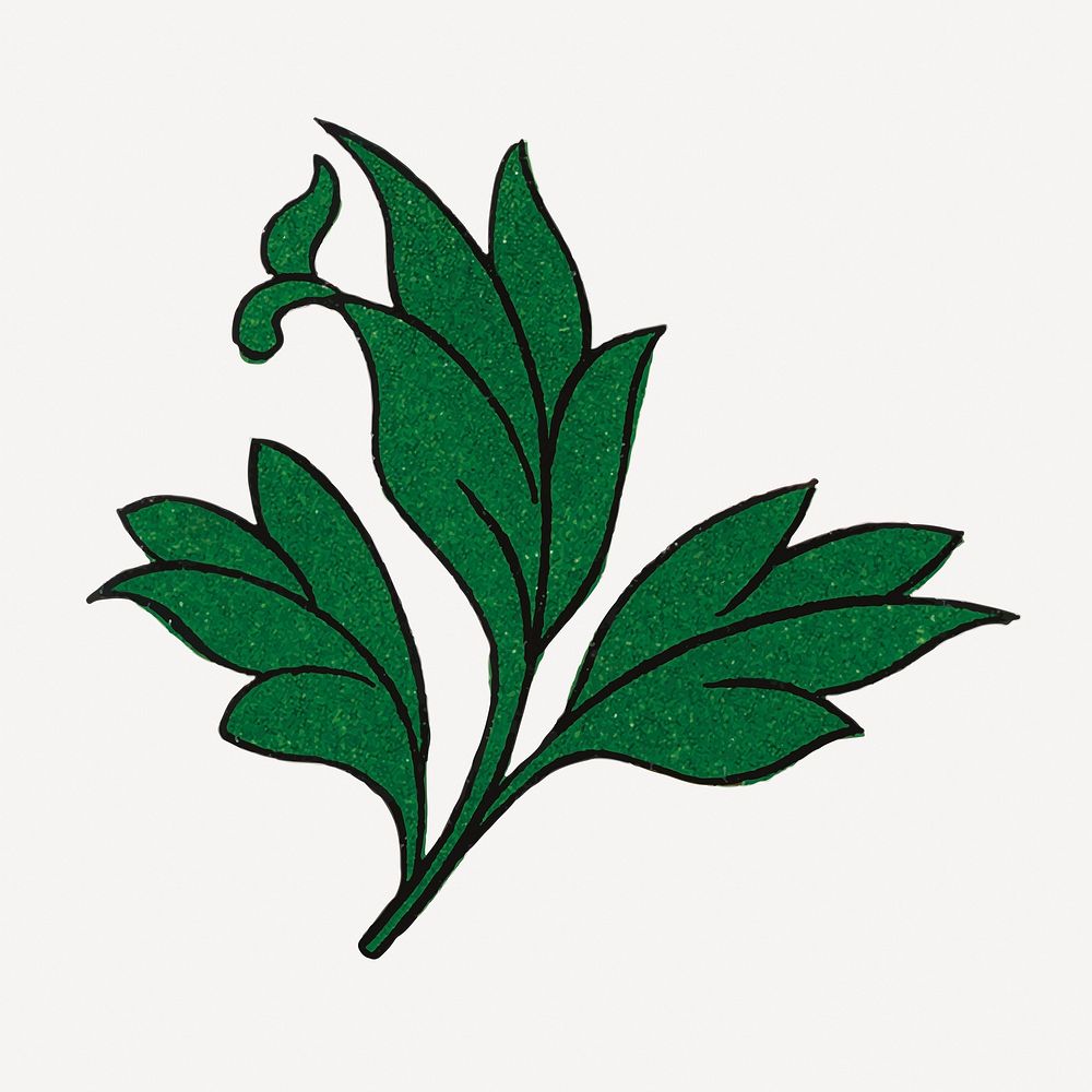 Green leaf illustration, vintage aesthetic Chinese art vector