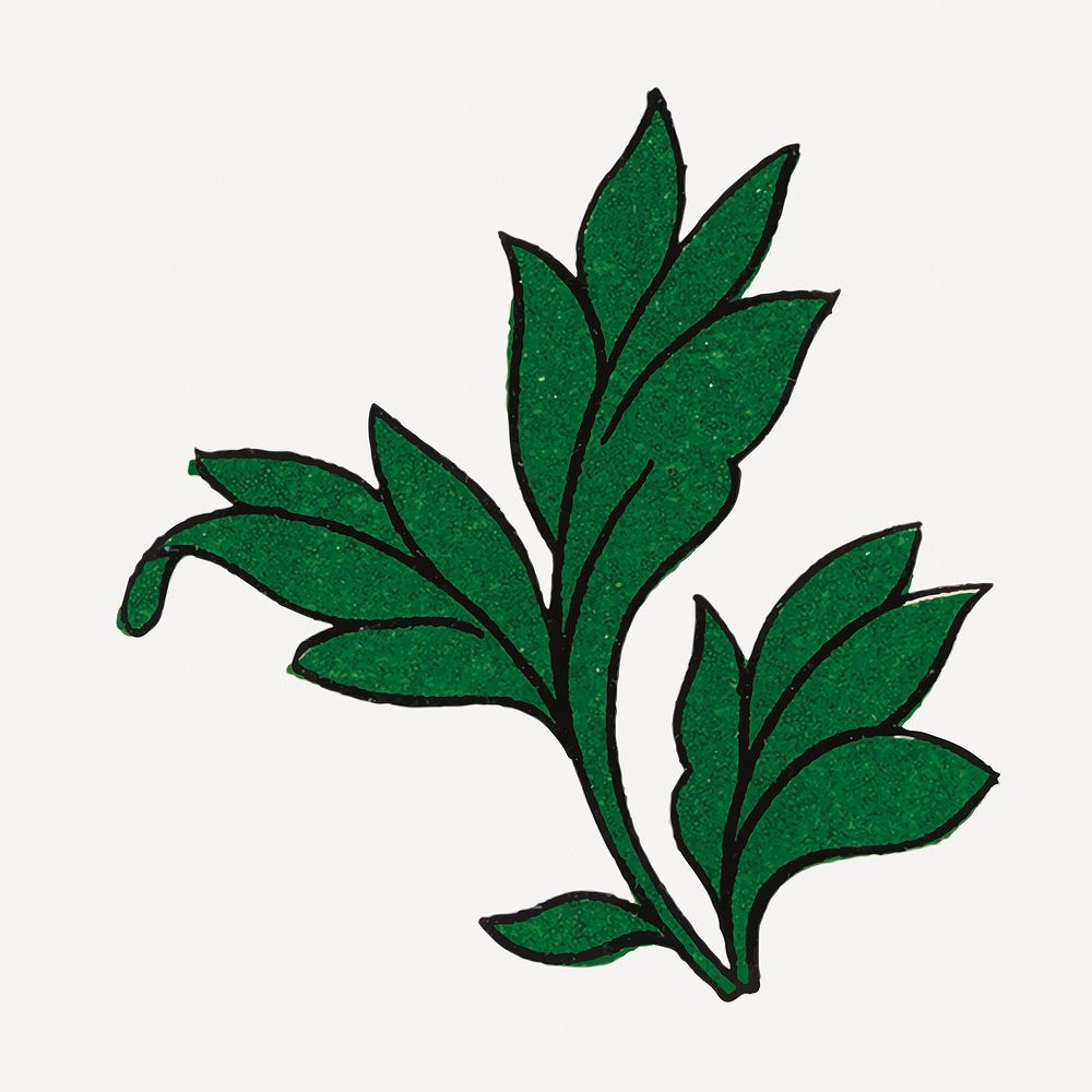 Green leaf illustration, vintage aesthetic Chinese art vector