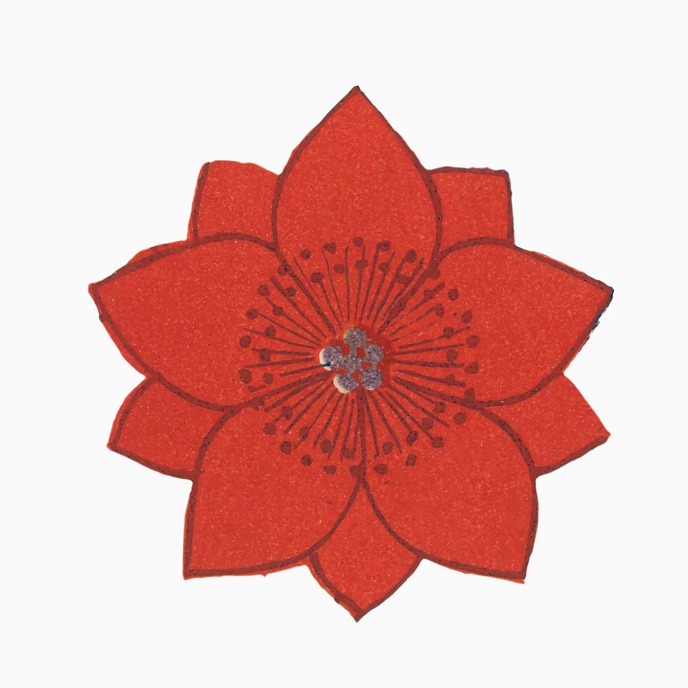 Red flower collage element, vintage Chinese aesthetic illustration vector