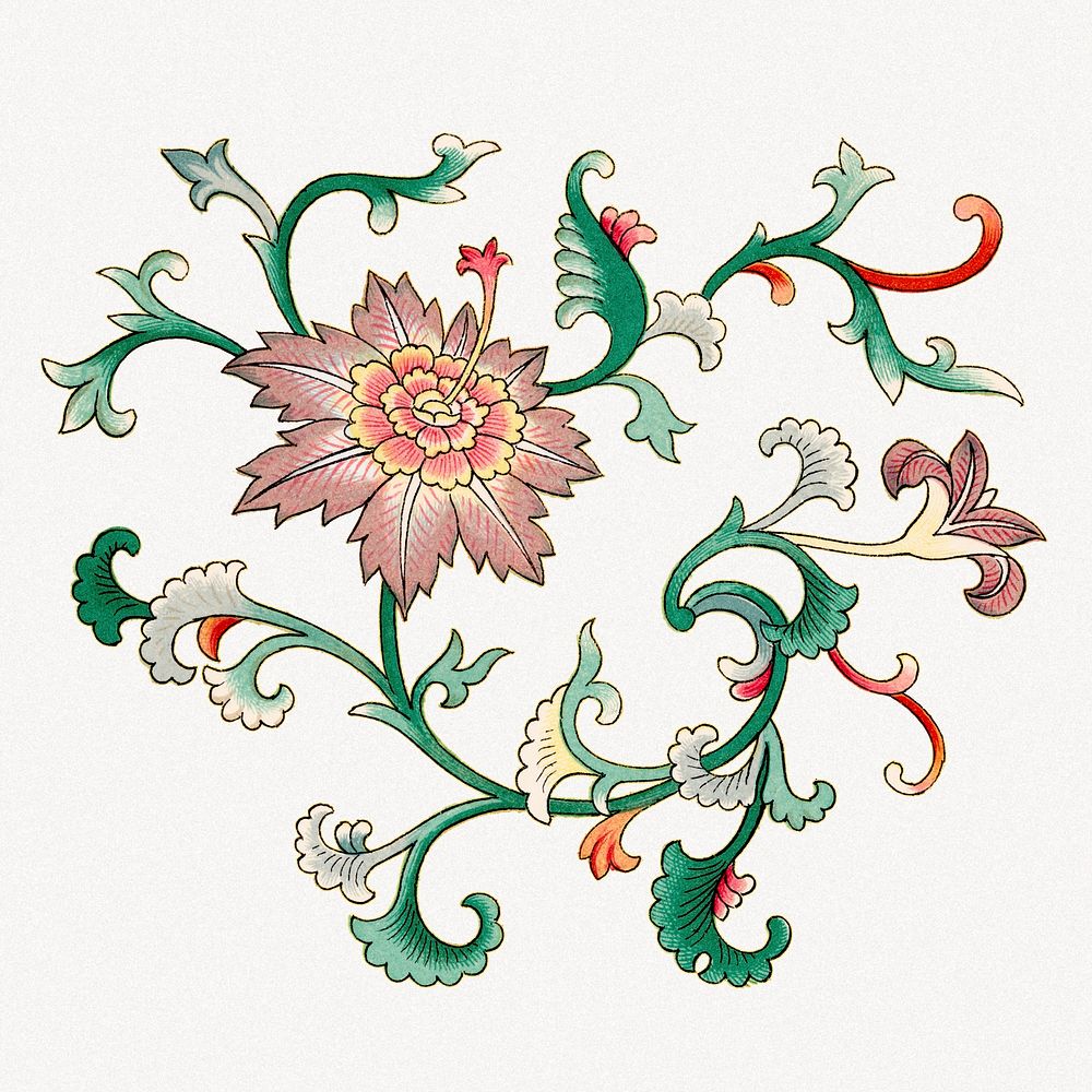 Oriental flower illustration, aesthetic illustration psd