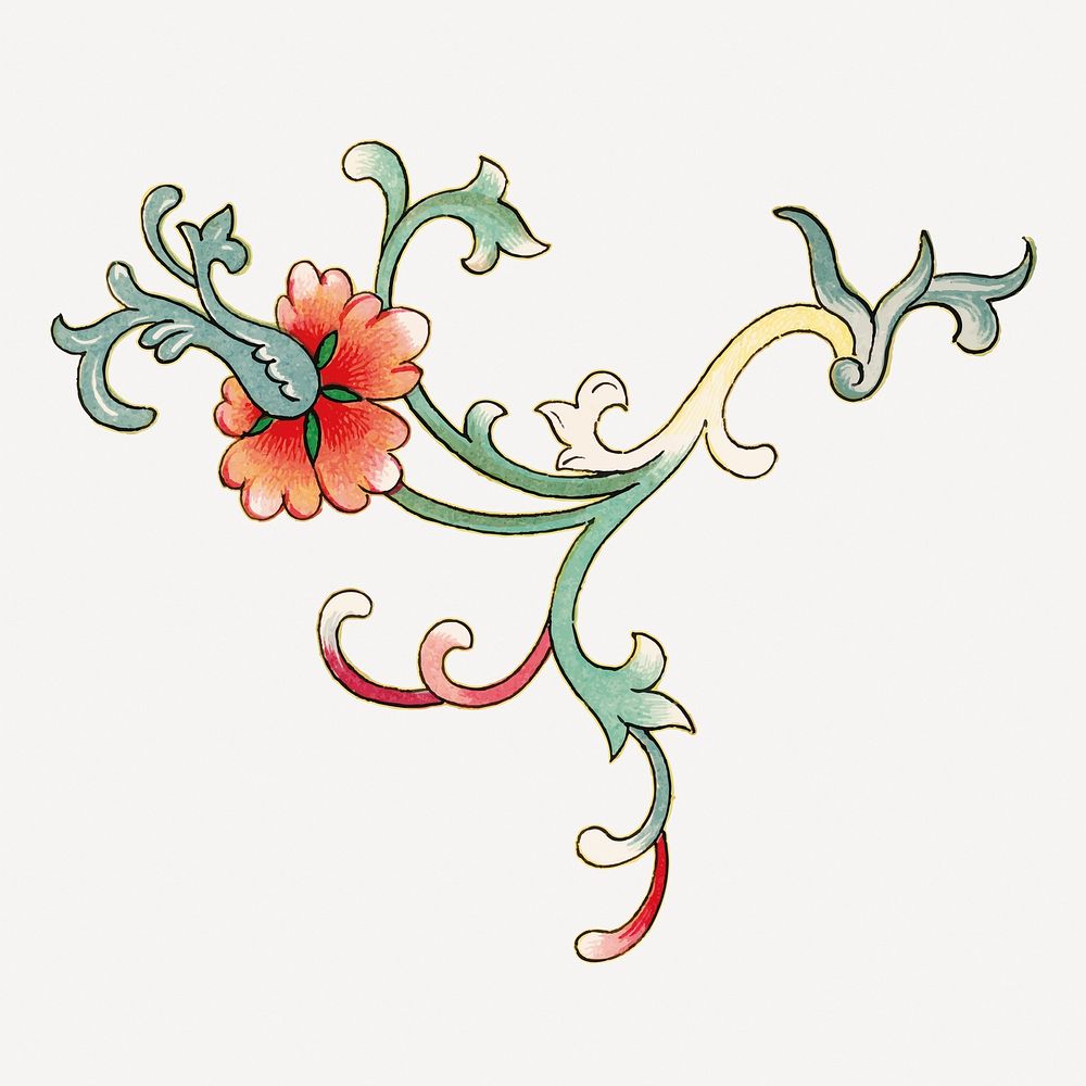 Flower illustration, vintage Chinese illustration vector