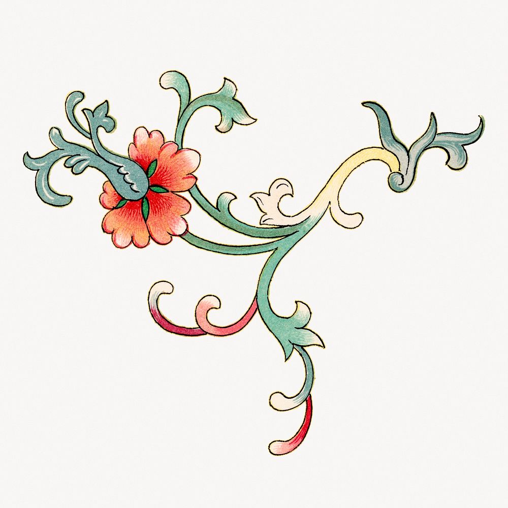 Orange flower illustration, vintage Chinese aesthetic design
