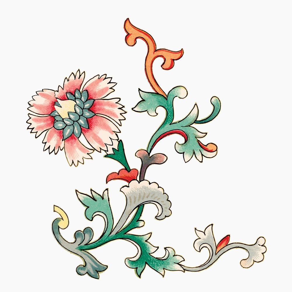 Oriental flower illustration, aesthetic illustration vector