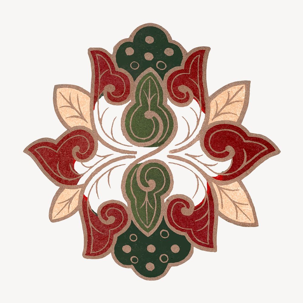 Oriental flower clipart, aesthetic illustration vector
