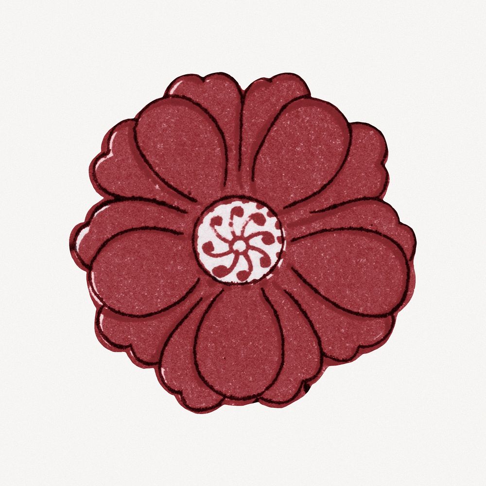 Red flower collage element, vintage Chinese aesthetic graphic psd