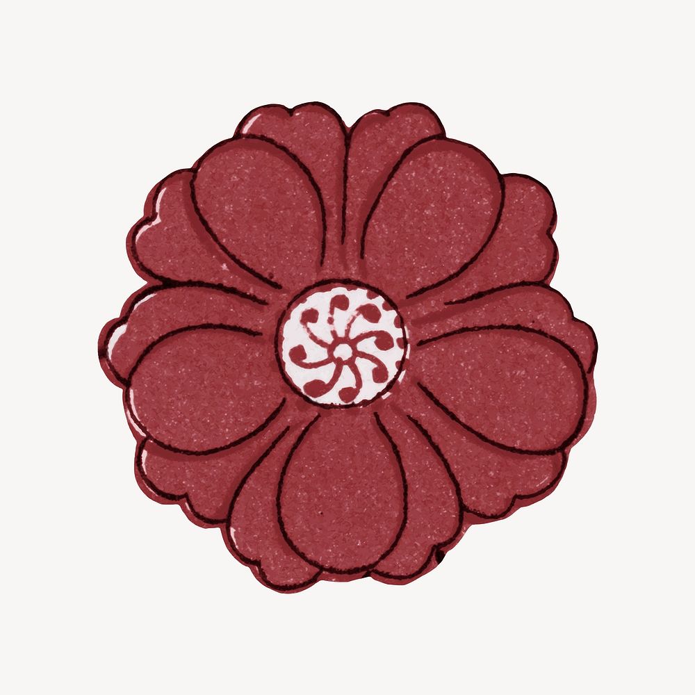 Red flower collage element, vintage Chinese aesthetic graphic vector