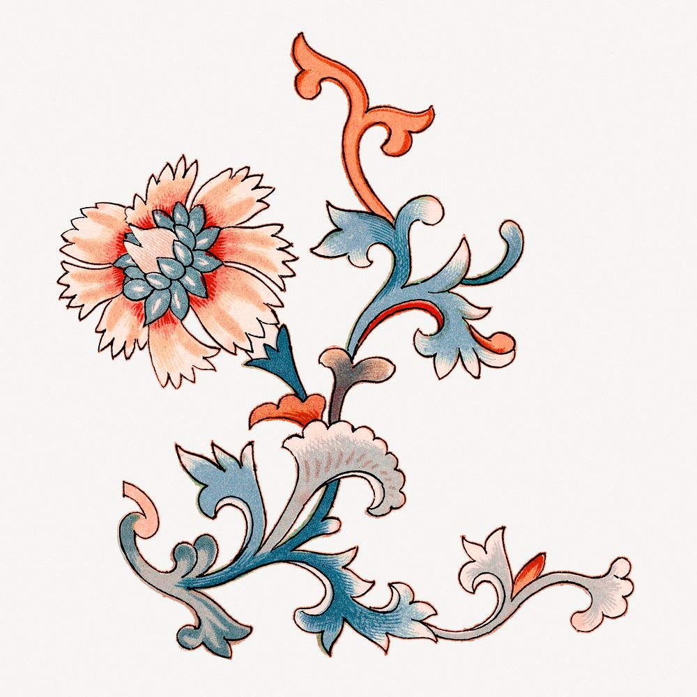 Oriental flower clipart, aesthetic illustration psd