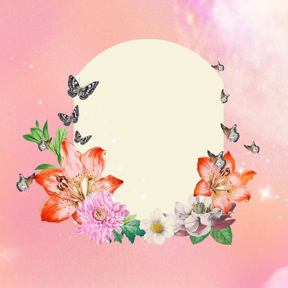 Floral arch frame background, dreamy pink design