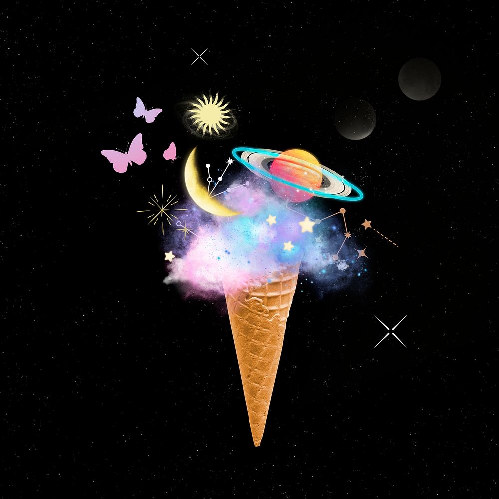 Cloudy ice cream collage element, mixed media psd