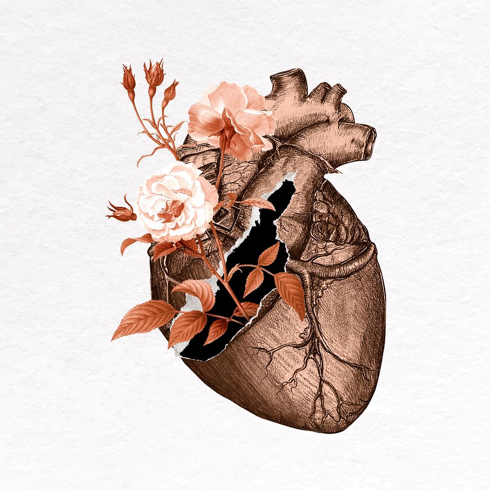 Flower heart clip art, mental health design vector