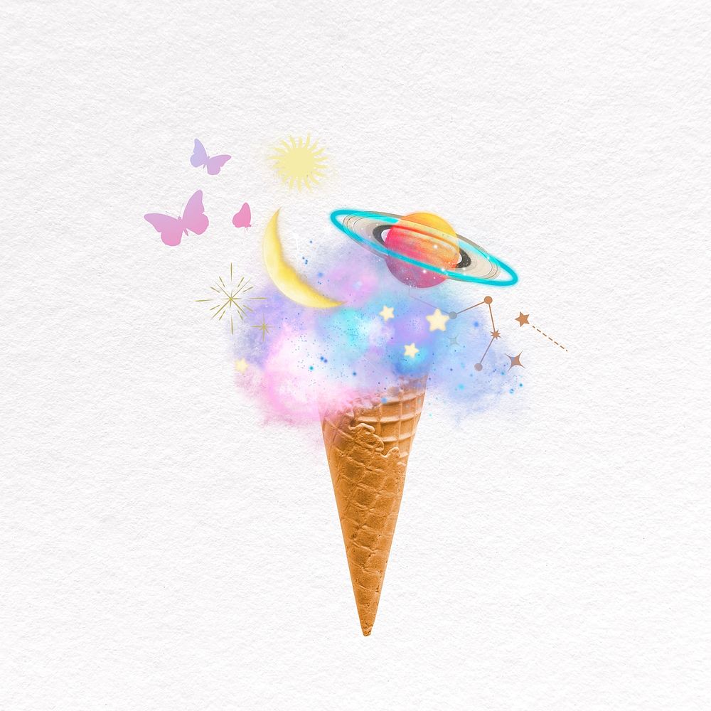 Cloudy ice cream collage element, dreamy design psd