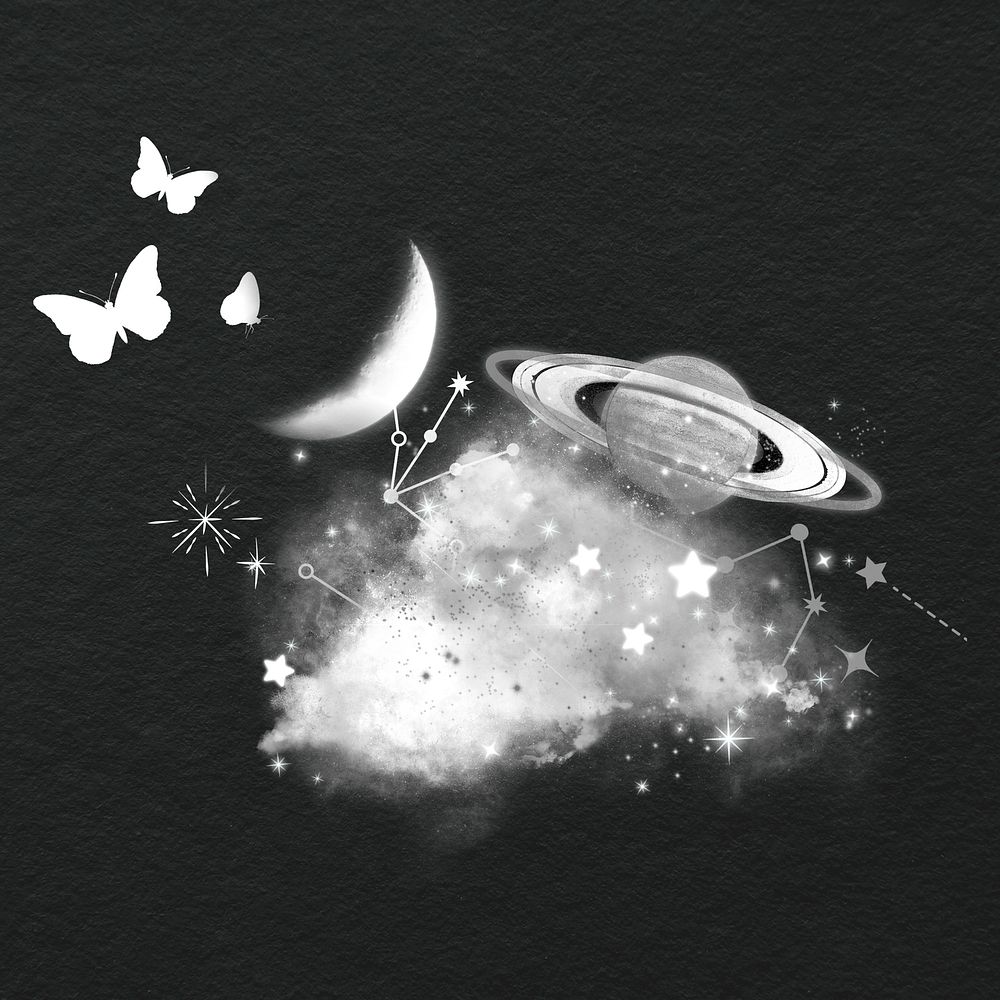 Dreamy Saturn collage element, celestial design
