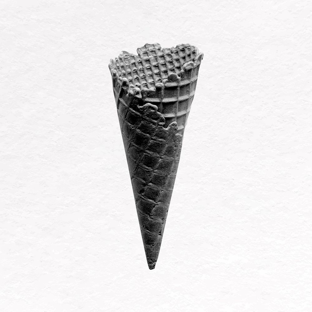 Ice cream cone clip art, grayscale food design vector