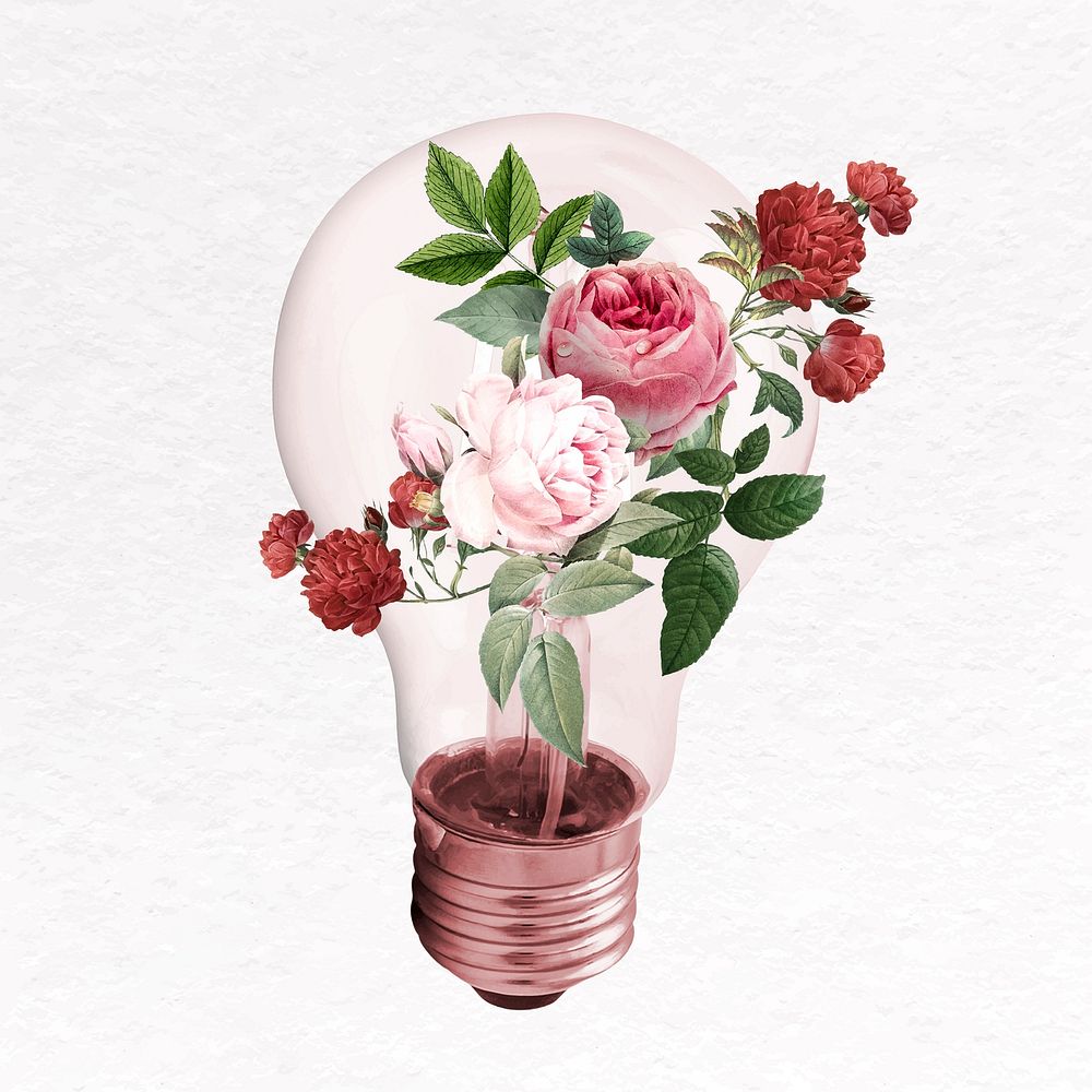 Surreal light bulb clip art, rose flower design vector