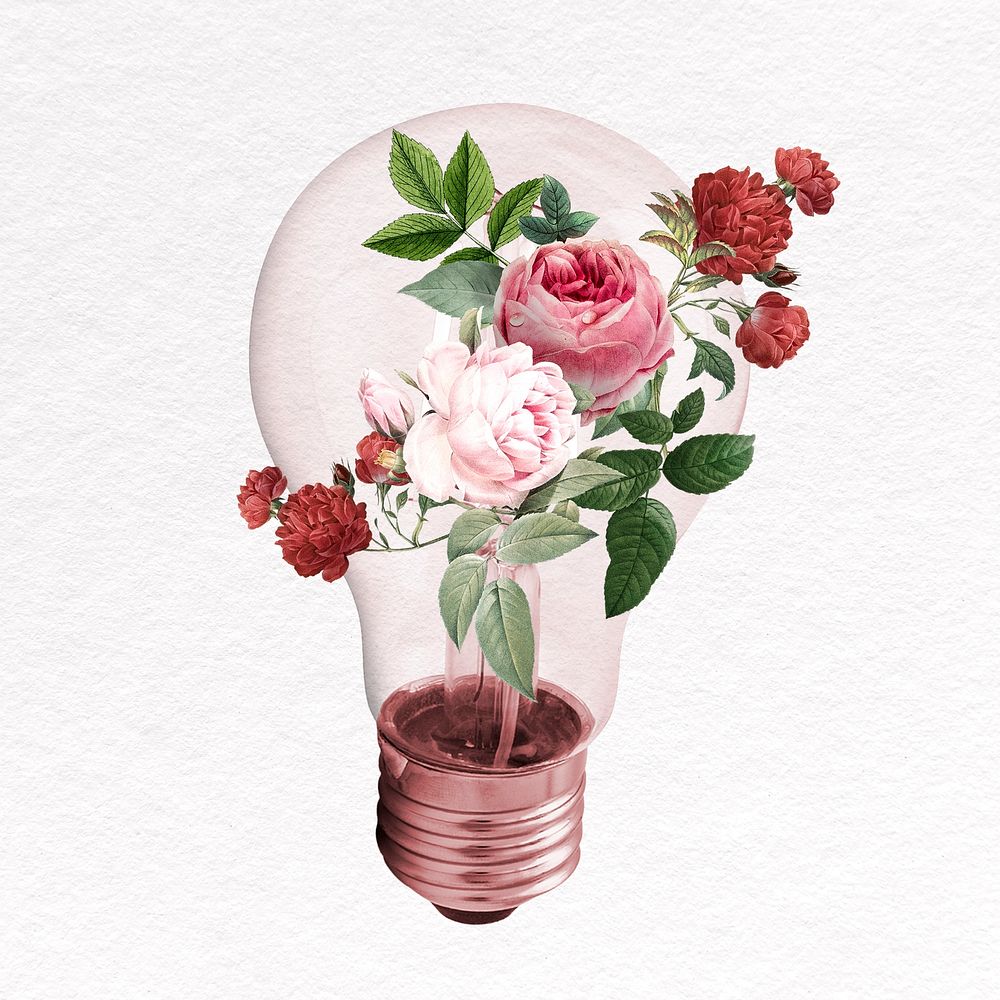 Surreal light bulb clipart, rose flower design