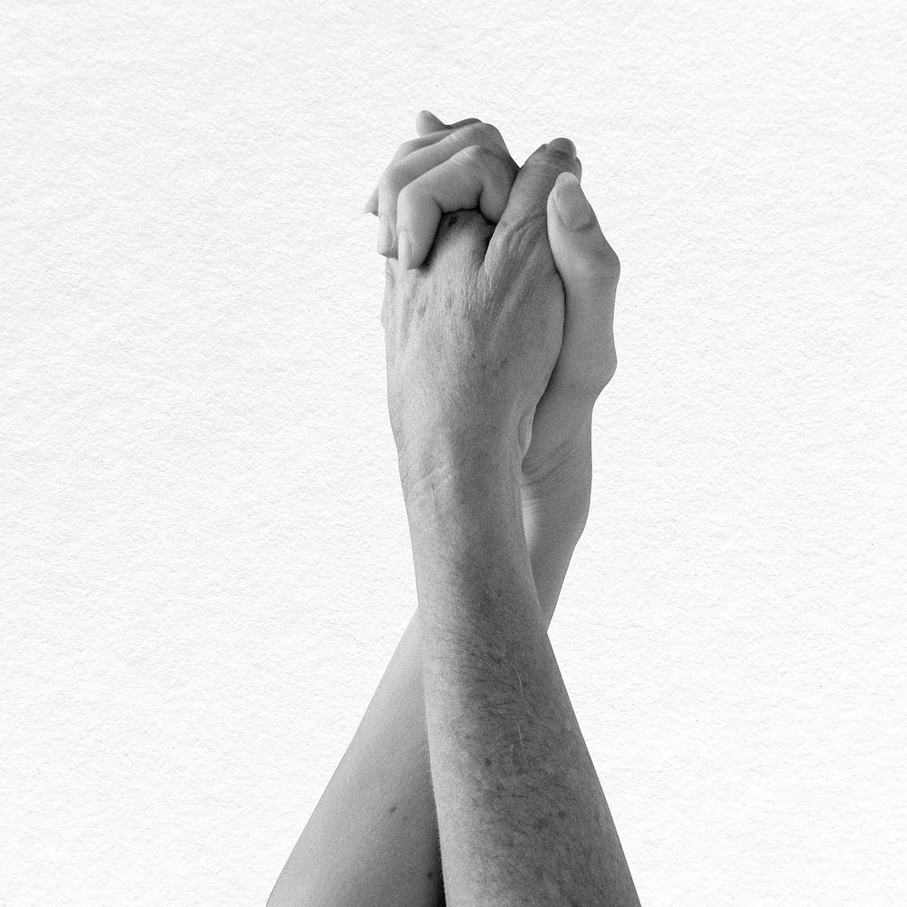 Clasped hands collage element, black and white design