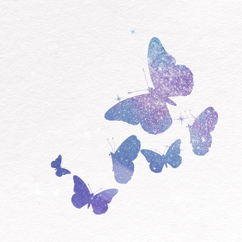 Purple aesthetic butterflies collage element, glitter psd