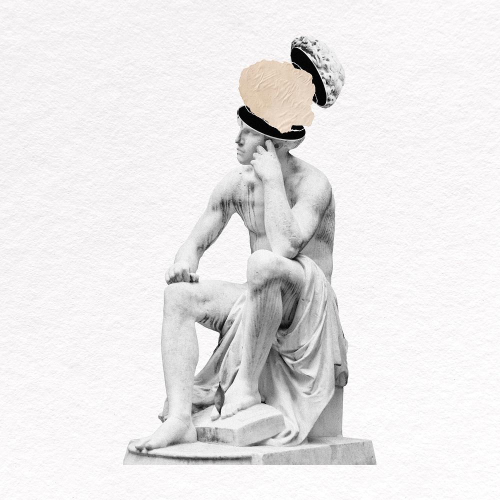 Empty head statue collage element, thought bubble psd